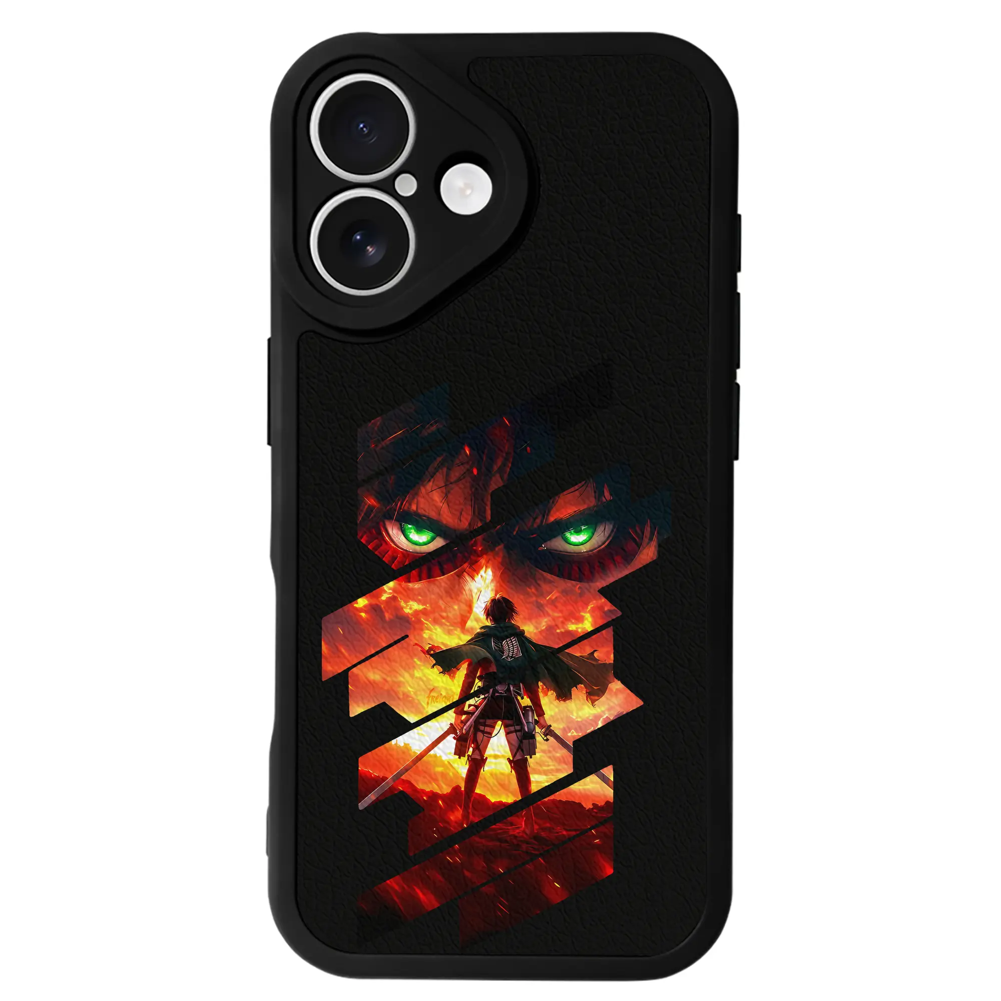 進撃の巨人 グッズ エレン・イェーガー - IPhone 16シリーズ対応 ・ シリコンスマホケース ・ レザー調 ・ 高精度フィット ・ 耐衝撃 ・ ワイヤレス充電対応 ・ 精密カット